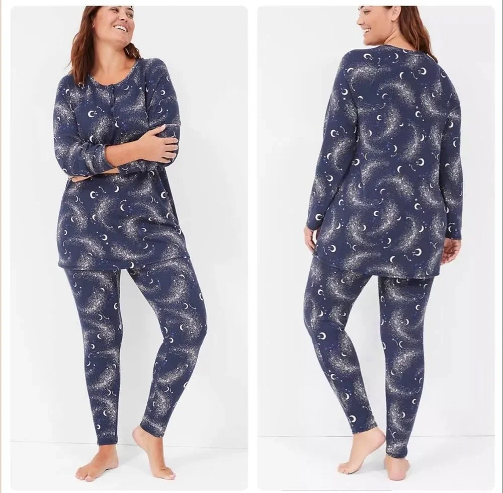 Lane Bryant Cacique 18/20 Pajama set Thermal Legging Set Crescent Maritime